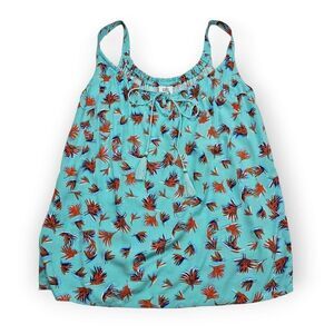 CAbi Teal and Rust Floral Tank Top
